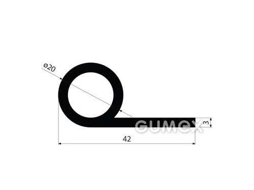 "P" Gummiprofil mit Loch, 42x20/3mm, 60°ShA, EPDM, -40°C/+100°C, schwarz, 